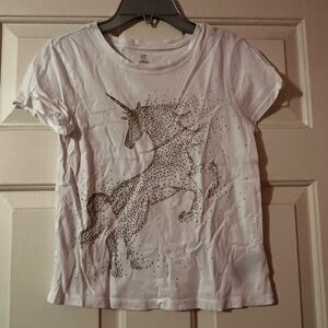 Girls GAP Kids White and Gold Unicorn Tee